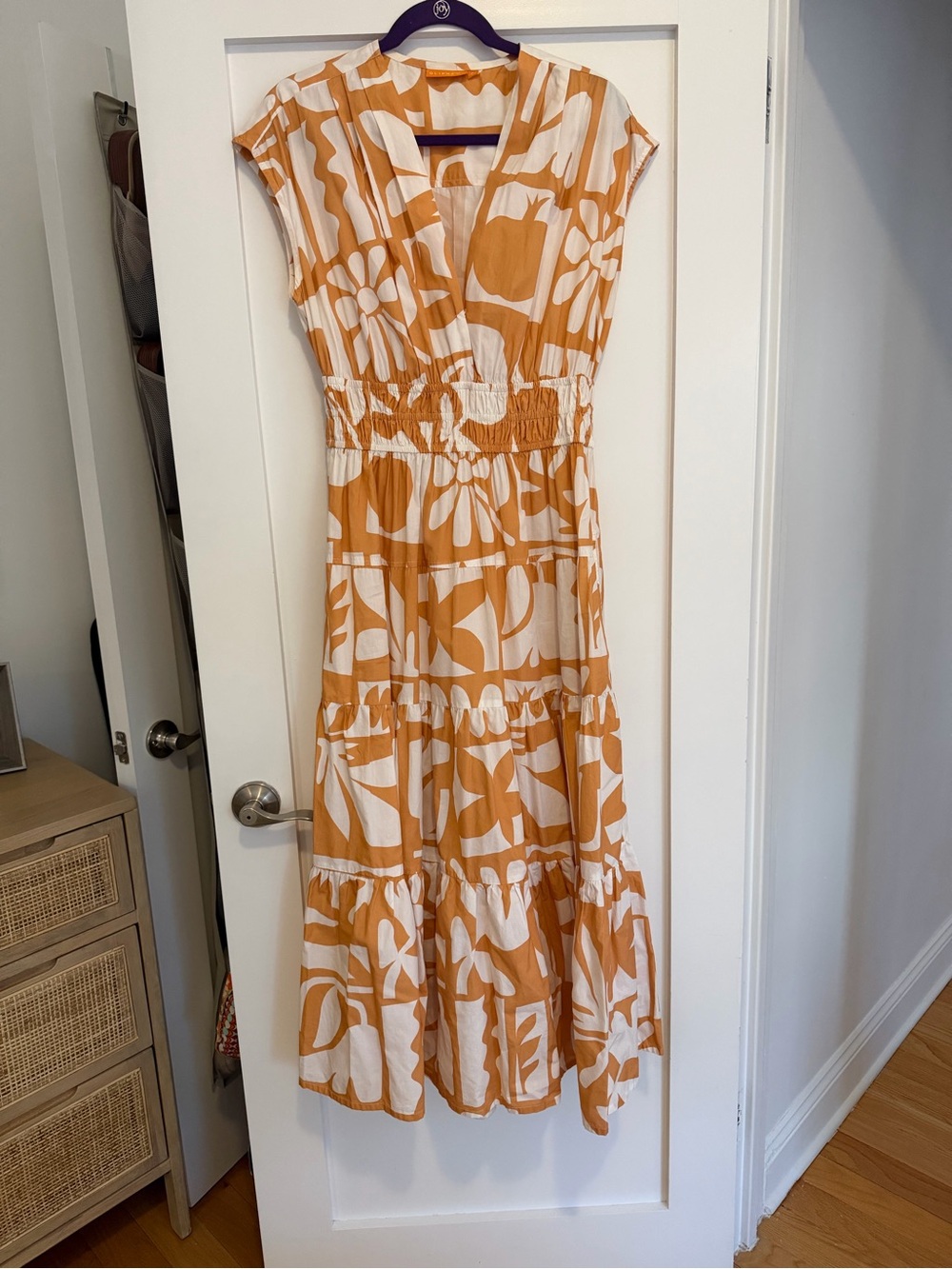 Oliphant Orange and White Floral Tiered Maxi Dress